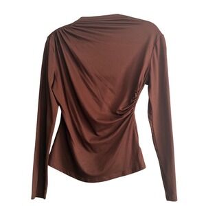 Chic Brown Ruched Mock Neck Long Sleeve Top Women's Size S